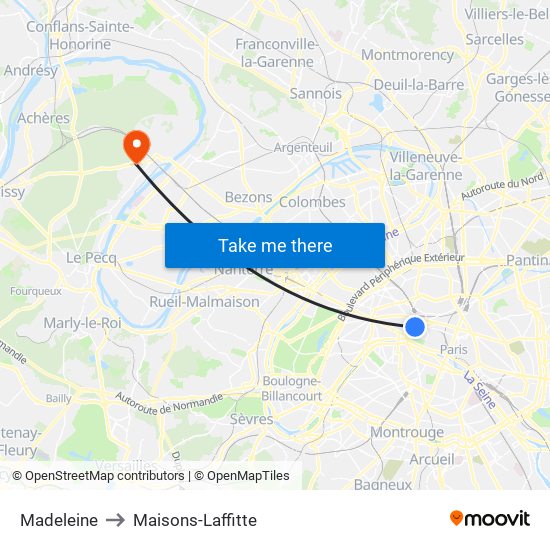 Madeleine to Maisons-Laffitte map