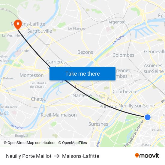 Neuilly Porte Maillot to Maisons-Laffitte map