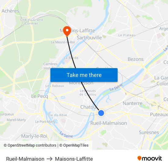 Rueil-Malmaison to Maisons-Laffitte map