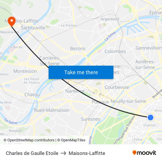Charles de Gaulle Etoile to Maisons-Laffitte map