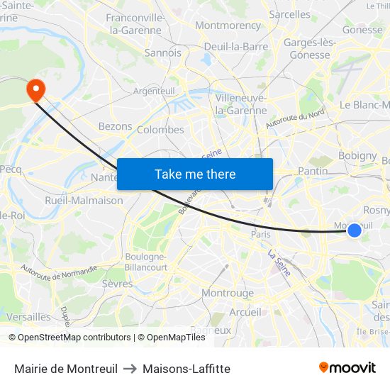Mairie de Montreuil to Maisons-Laffitte map