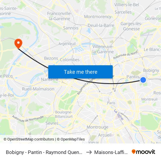 Bobigny - Pantin - Raymond Queneau to Maisons-Laffitte map