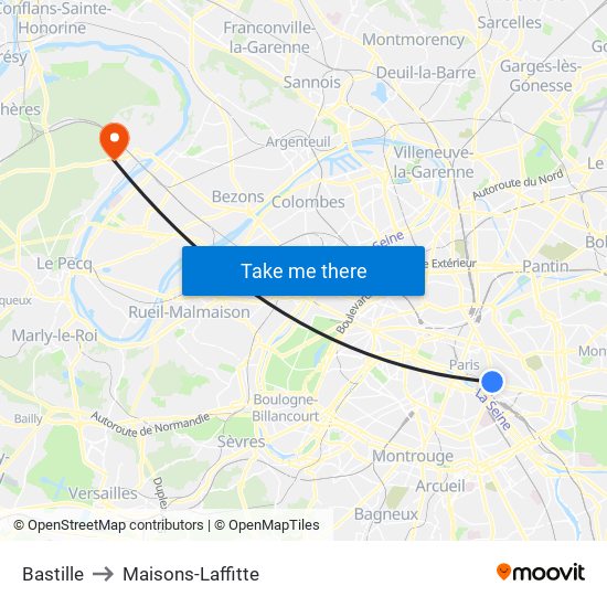 Bastille to Maisons-Laffitte map