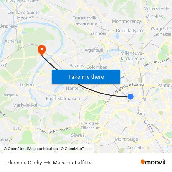 Place de Clichy to Maisons-Laffitte map