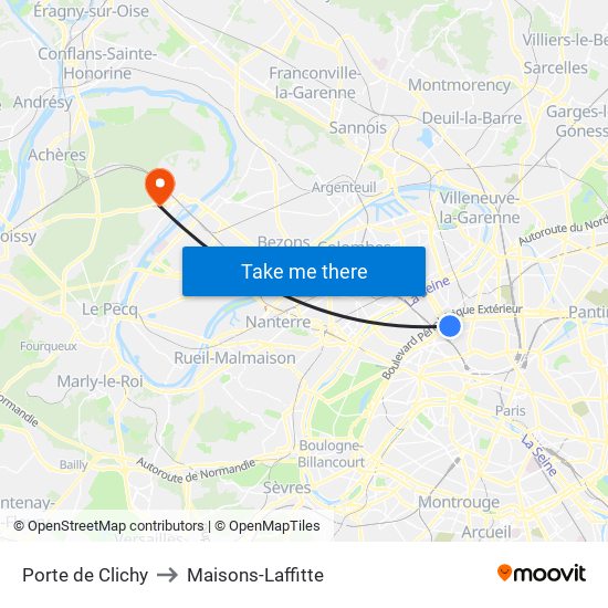Porte de Clichy to Maisons-Laffitte map