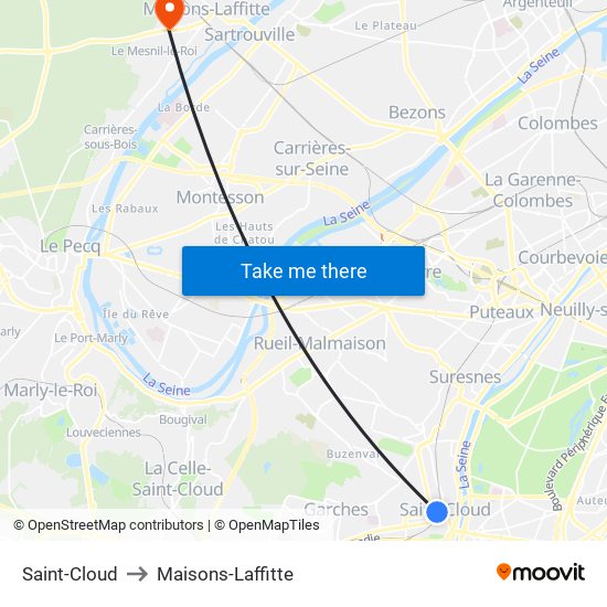 Saint-Cloud to Maisons-Laffitte map