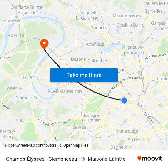 Champs-Élysées - Clemenceau to Maisons-Laffitte map