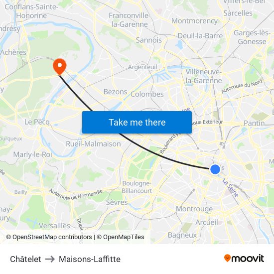 Châtelet to Maisons-Laffitte map
