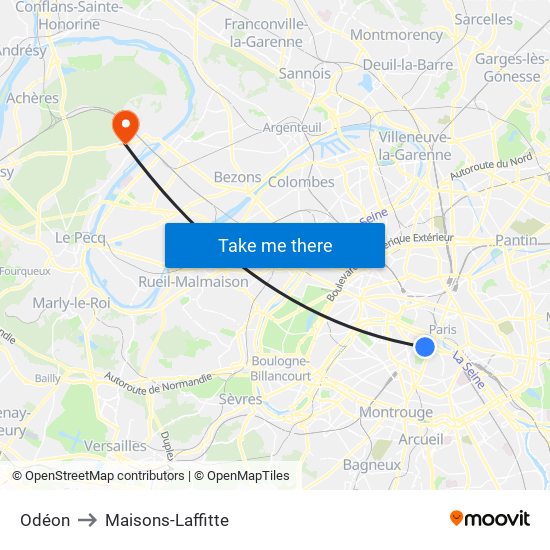 Odéon to Maisons-Laffitte map