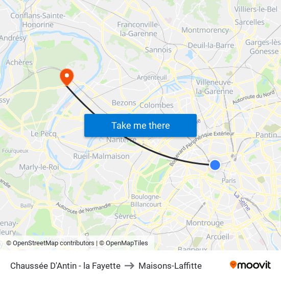 Chaussée D'Antin - la Fayette to Maisons-Laffitte map
