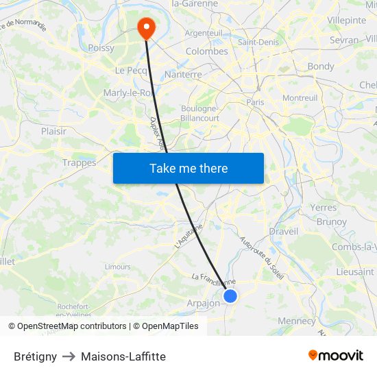 Brétigny to Maisons-Laffitte map