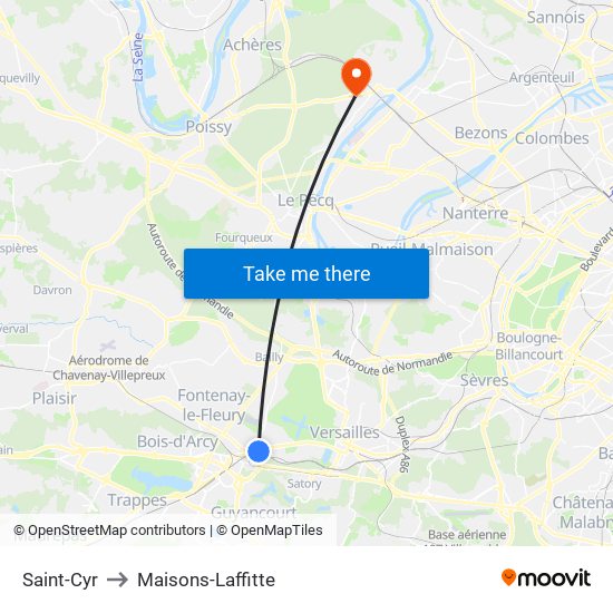 Saint-Cyr to Maisons-Laffitte map