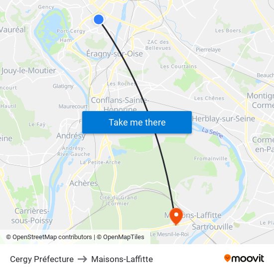 Cergy Préfecture to Maisons-Laffitte map