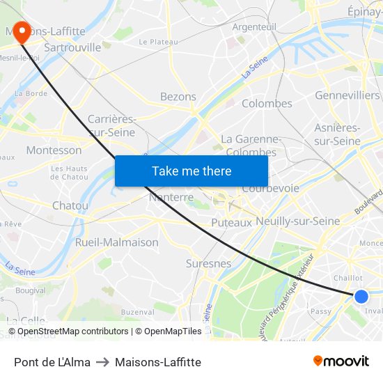 Pont de L'Alma to Maisons-Laffitte map