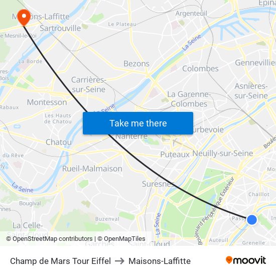 Champ de Mars Tour Eiffel to Maisons-Laffitte map