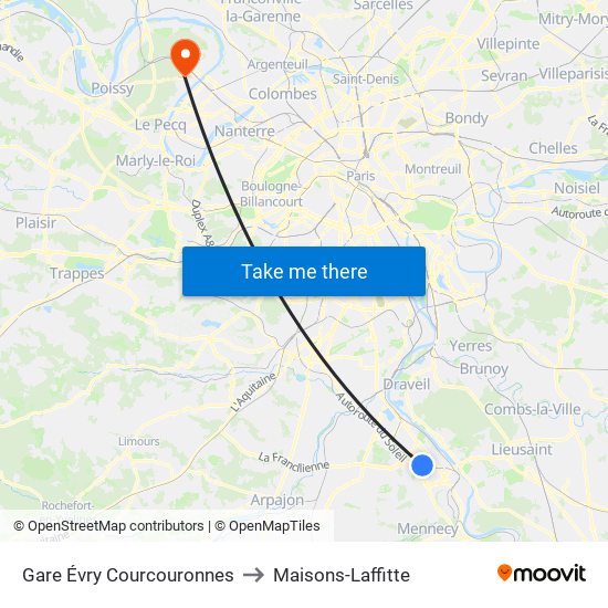 Gare Évry Courcouronnes to Maisons-Laffitte map