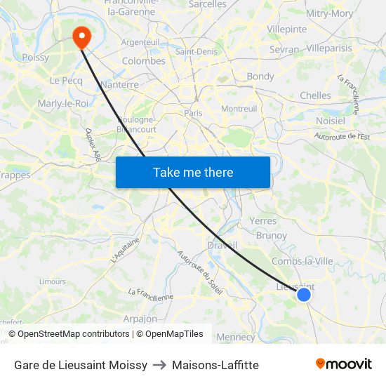 Gare de Lieusaint Moissy to Maisons-Laffitte map