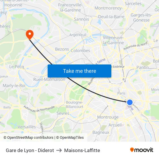 Gare de Lyon - Diderot to Maisons-Laffitte map