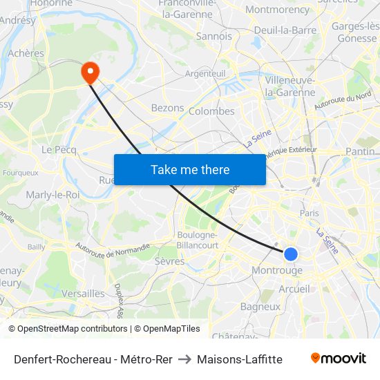 Denfert-Rochereau - Métro-Rer to Maisons-Laffitte map