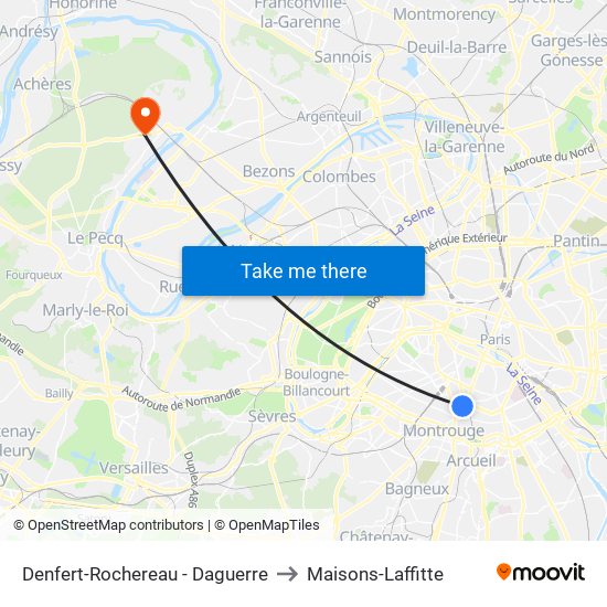 Denfert-Rochereau - Daguerre to Maisons-Laffitte map