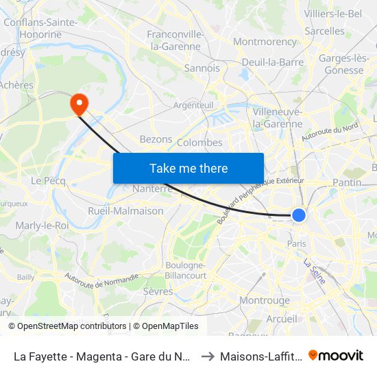 La Fayette - Magenta - Gare du Nord to Maisons-Laffitte map