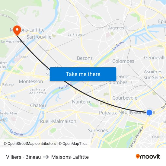 Villiers - Bineau to Maisons-Laffitte map