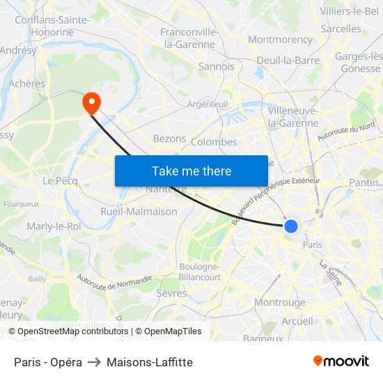 Paris - Opéra to Maisons-Laffitte map