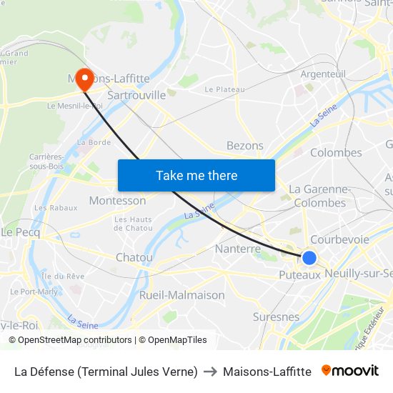 La Défense (Terminal Jules Verne) to Maisons-Laffitte map