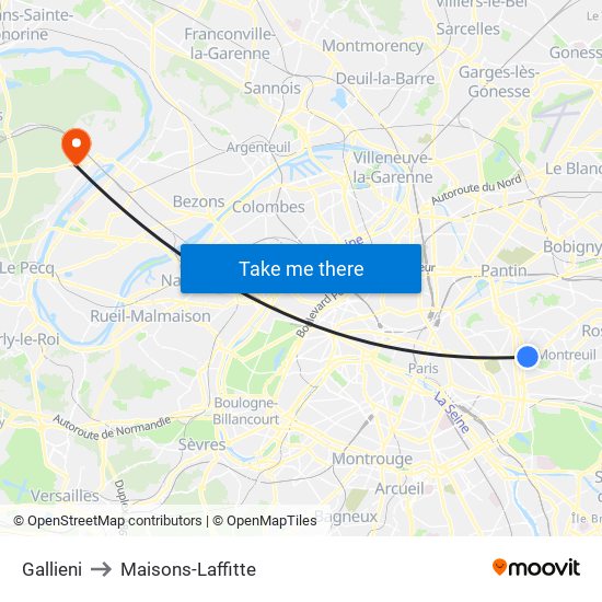 Gallieni to Maisons-Laffitte map