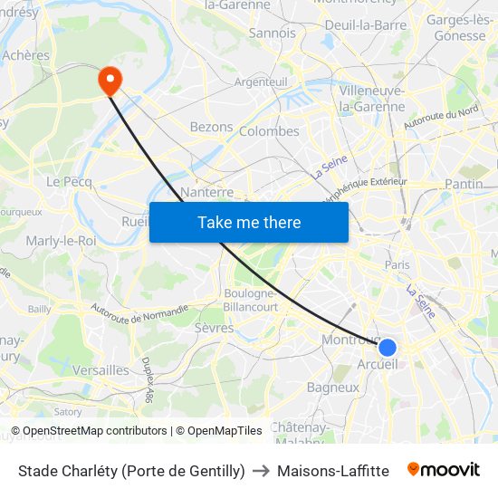 Stade Charléty (Porte de Gentilly) to Maisons-Laffitte map