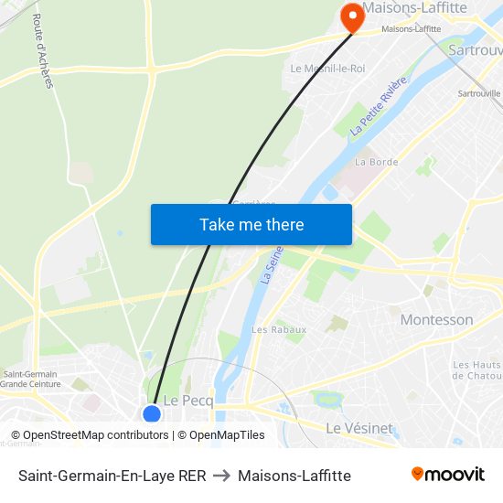 Saint-Germain-En-Laye RER to Maisons-Laffitte map