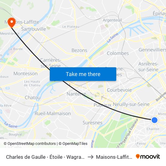 Charles de Gaulle - Étoile - Wagram to Maisons-Laffitte map