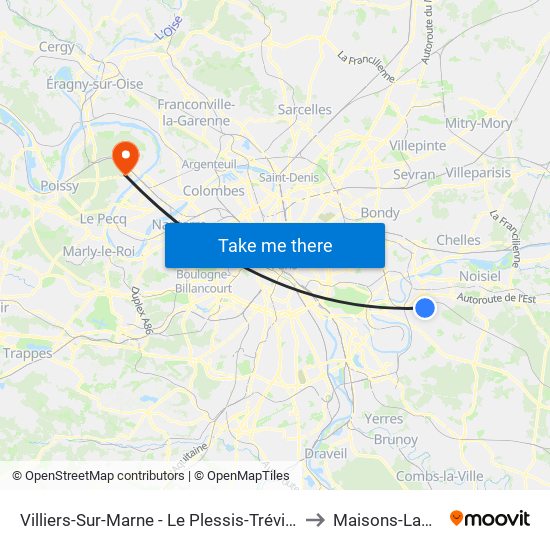 Villiers-Sur-Marne - Le Plessis-Trévise RER to Maisons-Laffitte map