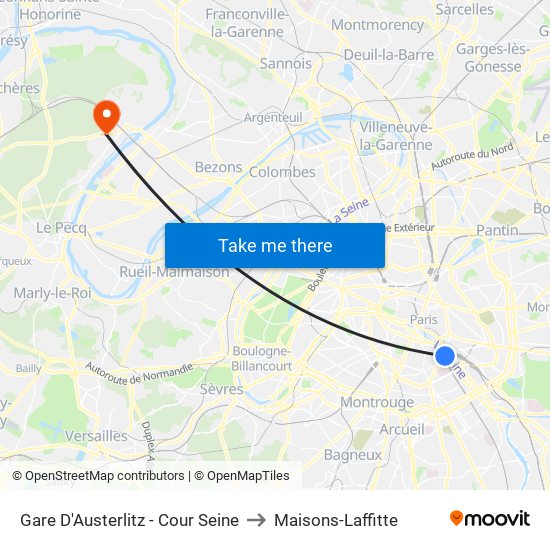 Gare D'Austerlitz - Cour Seine to Maisons-Laffitte map