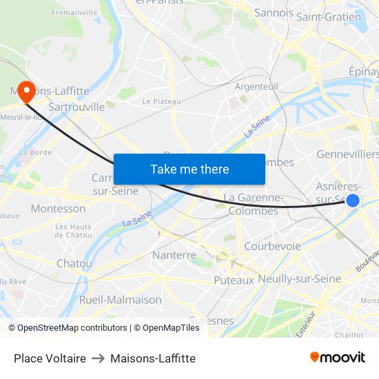 Place Voltaire to Maisons-Laffitte map