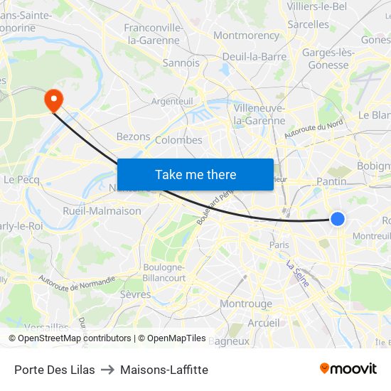 Porte Des Lilas to Maisons-Laffitte map