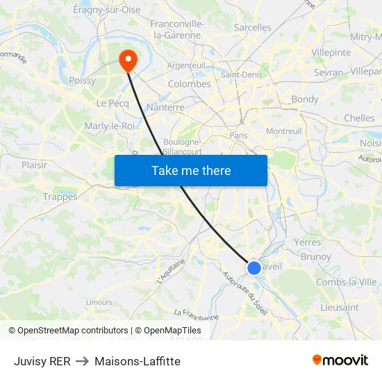 Juvisy RER to Maisons-Laffitte map