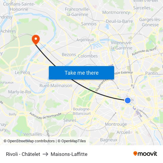 Rivoli - Châtelet to Maisons-Laffitte map