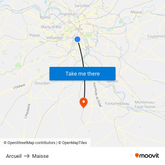 Arcueil to Maisse map