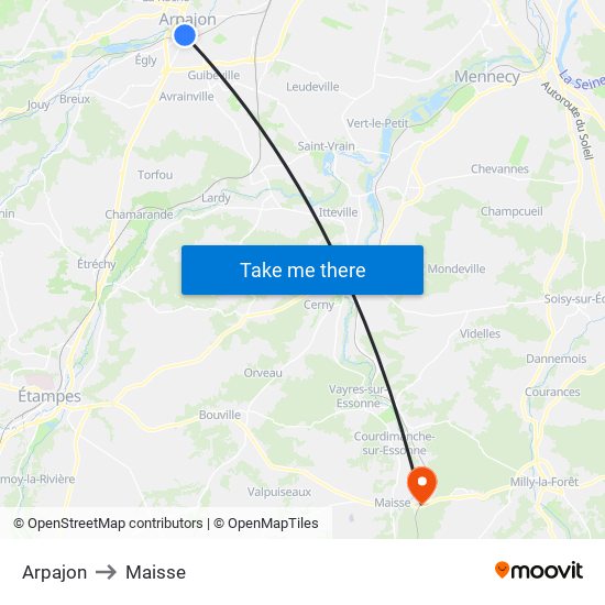 Arpajon to Maisse map