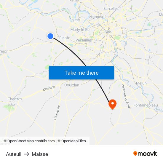 Auteuil to Maisse map