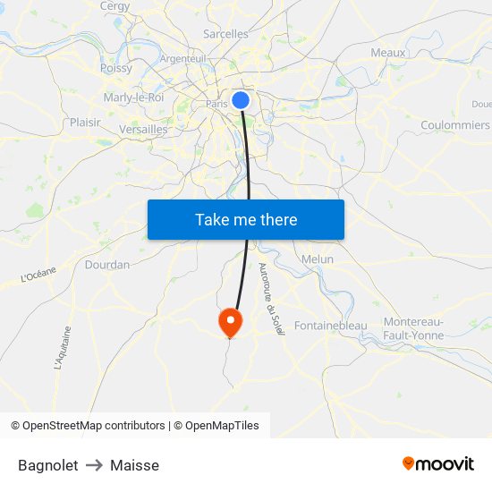 Bagnolet to Maisse map
