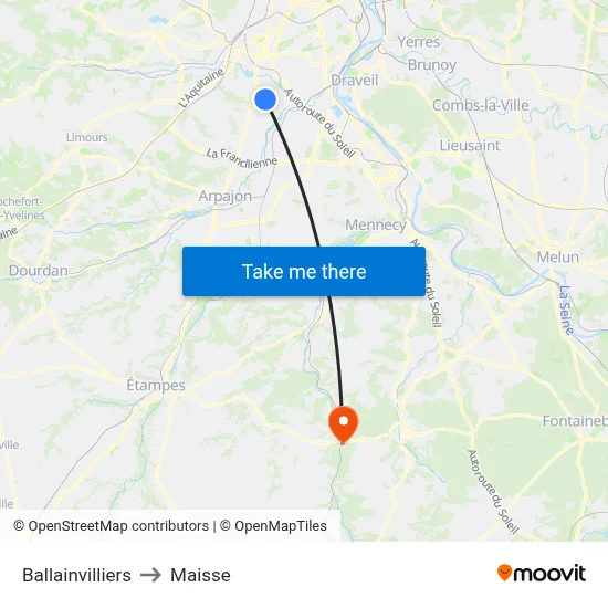 Ballainvilliers to Maisse map