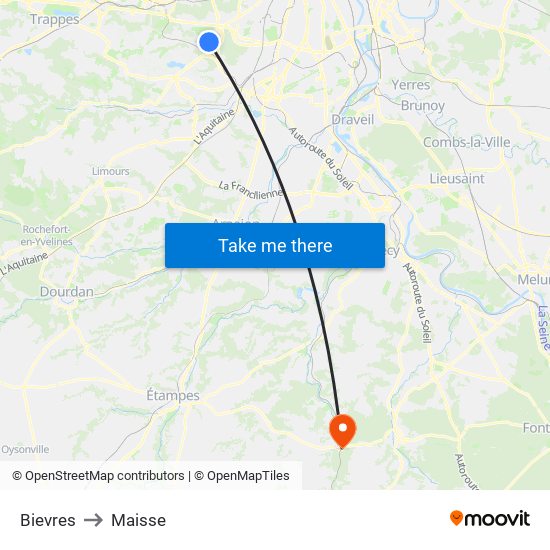 Bievres to Maisse map