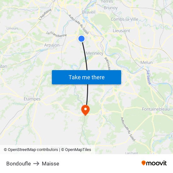 Bondoufle to Maisse map