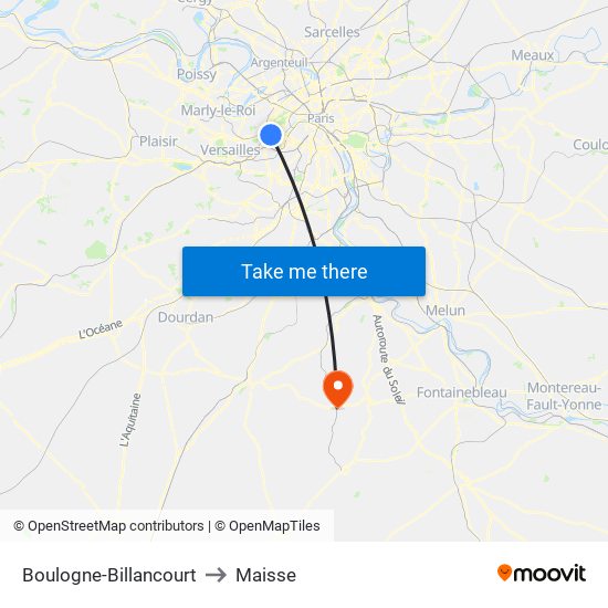 Boulogne-Billancourt to Maisse map