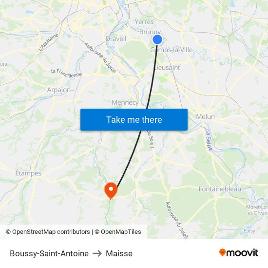 Boussy-Saint-Antoine to Maisse map