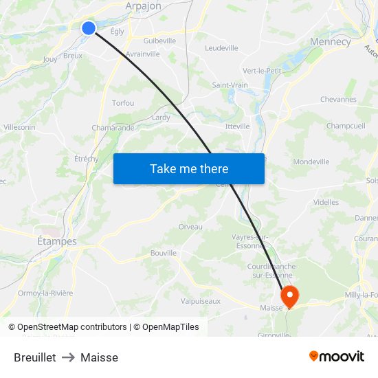 Breuillet to Maisse map