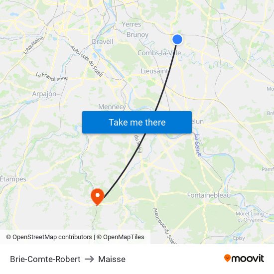 Brie-Comte-Robert to Maisse map