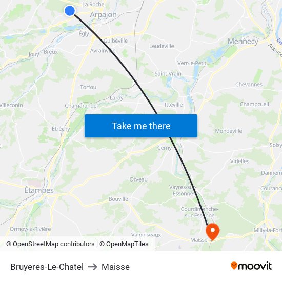 Bruyeres-Le-Chatel to Maisse map